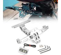Support de Plaque d'immatriculation pour Moto pour Triumph Rocket III/Classic/Roadster/Touring/X Aluminium Support de Plaque Moto Réglable avec lumière LED,Silver