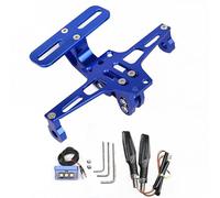 Support de Plaque d'immatriculation pour Motos avec éclairage LED Rotatif à Gauche et à Droite. Support de Plaque d'immatriculation réglable en Aluminium pour la Plupart des modèles de Moto (Bleu)