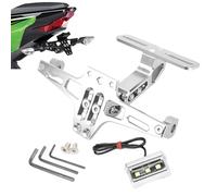 Support de Plaque d'immatriculation pour Motos avec éclairage LED Rotatif à Gauche et à Droite. Support de Plaque d'immatriculation réglable en Aluminium pour la Plupart des modèles de Moto (Argent)