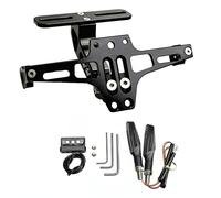 Support de Plaque d'immatriculation pour Motos avec éclairage LED Rotatif à Gauche et à Droite. Support de Plaque d'immatriculation réglable en Aluminium pour la Plupart des modèles de Moto (Noir)
