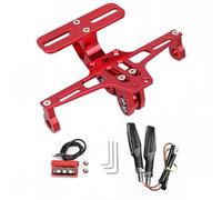 Support de Plaque d'immatriculation pour Motos avec éclairage LED Rotatif à Gauche et à Droite. Support de Plaque d'immatriculation réglable en Aluminium pour la Plupart des modèles de Moto (Rouge)