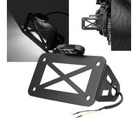 Support De Plaque Moto, Universel Support Plaque avec éClairage Supports De Plaque D'Immatriculation LatéRal MéTal pour La Plupart des Motos Sportives Motos Cruisers Etc 17,8x12x7,5 Cm Noir