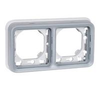 Legrand 069683 Support Plaque Étanche 2 Postes Horizontaux Plexo Composable IP55, Gris