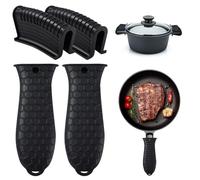 Support De Poignée Chaude en Silicone Et Support De Poignée D'assistance Manchon De Poignée De Poêle en Fonte Poignée De Manchon De Pot pour Woks en Fonte Four Poêles 4 Pièces Noir
