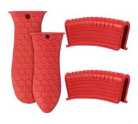 Support de poignée de casserole en silicone compatible avec les poignées de poêle et les ustensiles de cuisine en fonte, résistant à la chaleur avec poignée antidérapante texturée et crochet (rouge)