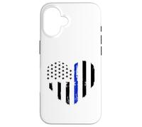 Support de Policier du Drapeau de Coeur Bleu Mince Coque pour iPhone 16
