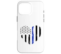 Support de Policier du Drapeau de Coeur Bleu Mince Coque pour iPhone 16 Pro Max