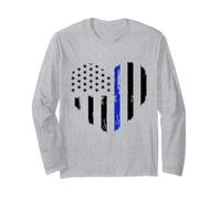 Support de Policier du Drapeau de Coeur Bleu Mince Manche Longue