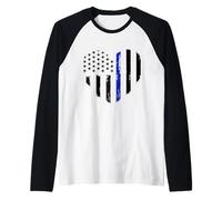 Support de Policier du Drapeau de Coeur Bleu Mince Manche Raglan