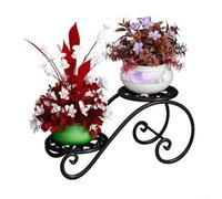 Support de pot de fleurs à deux niveaux en métal avec design en forme de S, résistant à la rouille, étagère pour plantes d'intérieur et d'extérieur, sans assemblage, étagère de jardin pour la maison