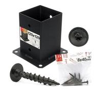 Support de poteau 120 x 120 mm avec vis - 8 x 40 mm - Douille à visser pour poteaux en bois, douille de sol, chaussure de poteau, chaussures de poutre, revêtue par pulvérisation, noir Lun Fix