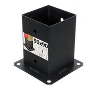 Support de poteau 90 x 90 mm - Manchon à visser pour poteaux en bois, manchon de sol, sabot de poteau, sabots de poutre, noir, revêtu de poudre - fixation stable pour poteaux de clôture, Lun Fix