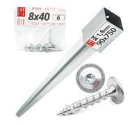 Support de Poteau 90x90mm galvanisé avec 6 vis 8×40 mm, support piquet clôture bois, poteau pour toile ombrage, piquet ancrage sol métal pour jardin, piquet de support, enfoncer stable, ancre