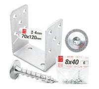 Support de poteau en forme de U 70 x 120 x 60 mm à visser en acier galvanisé à chaud Épaisseur de paroi 4 mm avec 6 vis 8 x 40 mm Blanc Pour pergola, clôture, abri de voiture, construction de terrasse