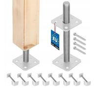 Support de poteau - set de 8 pied de poteau galvanisé et réglable - pour bois - filetage M24 mm - 80 x 80 x 250 mm - KOTARBAU