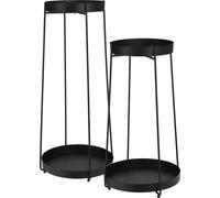 Support de pots de fleurs en métal noir, set de 2 - H 58 / 46 cm - étagère à fleurs décorative avec 2 étagères - table de fleurs, escalier pour plantes, tabouret de fleurs, support pour plantes