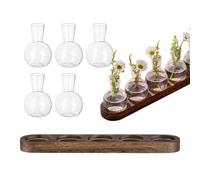 Support De Propagation des Plant, Terrariums en Verre pour Plant | Vase en Verre Hydroponique De Bureau - Vase en Verre avec Cadre en Bois pour Plant Hydroponiques, Vase Décoratif pour Café, Pla