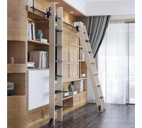 Support de Rail d'échelle de bibliothèque roulante rétractable (sans échelle), kit de matériel d'échelle coulissante Noire, Rail/Rail d'échelle Mobile pour loft/étude/Salon avec po