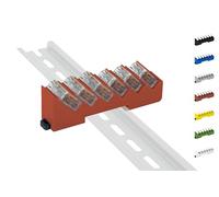 Support de rail DIN pour 6 bornes Wago / pinces de levier 221-412/413 (bornes wagon non incluses) (rouge)
