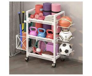Support de rangement à 3 couches avec crochets, support d'haltères, support de tapis de yoga et panier à rouleaux en mousse pour salle de sport à domicile