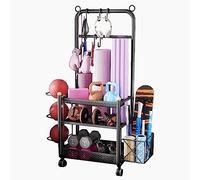 Support de rangement à 3 niveaux pour tapis de yoga avec roues et crochets - Organiseur peu encombrant pour équipement de gym à domicile et haltères
