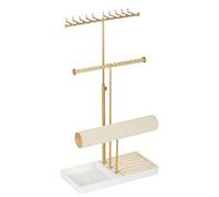 Support de rangement à bijoux réglable à 3 niveaux avec 20 crochets pour collier, 18 trous de boucles d'oreilles et encoches, support de bracelet, 6 rouleaux de bagues, plateau à bijoux pour filles et