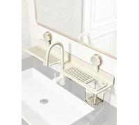 Support de Rangement à Ventouse for Salle de Bain, Robinet de Salle de Bain sans perçage, Support de Rangement Mural for évier et Douche avec Seau de Rangement(Natural,80cm/31in)