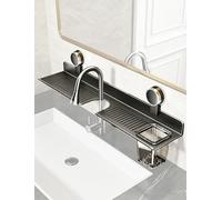 Support de Rangement à Ventouse for Salle de Bain, Robinet de Salle de Bain sans perçage, Support de Rangement Mural for évier et Douche avec Seau de Rangement(Black,80cm/31in)