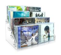 Support de rangement en acrylique transparent à 4 niveaux pour CD, DVD/CD et disques vinyles pouvant contenir jusqu'à 32 boîtiers CD standard pour rangement et organisation (transparent, grande