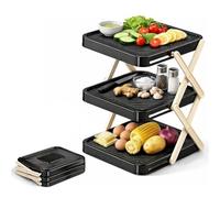 Support De Rangement For Plateau Préparation Vaisselle Multicouche, Pliable Multifonctionnel For Bols Et Récipients, Présentoir(Black)