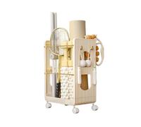 Support De Rangement For Tapis Yoga Avec Roulettes, Organisateur For Équipement D'entraînement Gymnastique, 4 Crochets Et Barre Transversale, Capacité Charge 30 Kg(White)