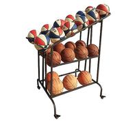 Support de rangement portable pour basket-ball avec rail coulissant inclinable - Chariot de rangement de balles à double rangée sur roulettes pour un transport facile et un gain de place dans les