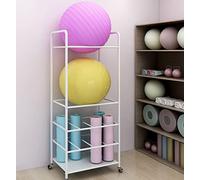 Support de rangement pour balles de yoga - Organiseur en métal robuste avec roues pour une mobilité facile, idéal pour les rouleaux et tapis en mousse, grande capacité et installation simple