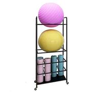 Support de rangement pour balles de yoga - Support de rangement en métal robuste avec roulettes pour rouleaux en mousse et tapis de yoga - Facile à installer, grande capacité