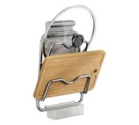 Support de rangement pour couvercle de casserole en acier inoxydable, organisateur mural équipé d'un plateau récepteur d'eau, gestion des ustensiles de cuisine, efficacité de la zone de cuisson, entre