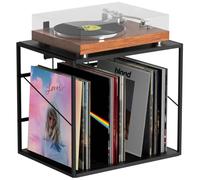 Support de rangement pour disques vinyles pour 80 à 100 LPs, support mural avec séparateur mobile, caisse d'affichage solide et organisateur pour albums, magazines, livres, fichiers, noir