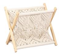 Support de rangement pour magazines et journaux, style nordique, en corde de coton tissée, pliable, style bohème, avec tissage en bois massif, pour journaux, bulletins d'information, livre, 33 x 18 x
