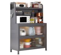 Support de rangement pour micro-ondes à 4 niveaux avec porte rabattable, organiseur de fond de panier à monter soi-même pour la maison, le garage et le garde-manger - Noir, 81 cm/32 po, idéa