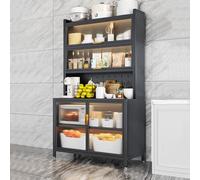 Support de rangement pour micro-ondes à 6 niveaux avec armoire et crochets - Grande capacité pour cuisine - 100 cm - Noir