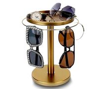 Support de Rangement pour Monture de Lunettes pivotante à 360° - Monture de Lunettes en Acier Inoxydable avec Plateau en Bois (Or)