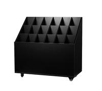 Support de rangement pour plans à 18 compartiments, porte-revues sur pied | Matériaux MDF et PVC, roulettes verrouillables, chariot de rangement à 3 niveaux pour cartes et affiches(Black)