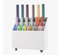 Support de rangement pour plans à 18 compartiments, porte-revues sur pied | Matériaux MDF et PVC, roulettes verrouillables, chariot de rangement à 3 niveaux pour cartes et affiches(White)