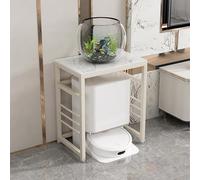 Support de Rangement pour Robot Aspirateur avec Plateau en Ardoise, Meuble Multifonction Moderne, Rangement Robot pour Hôtel et Appartement avec Pieds Réglables pour Chambre(White+beige,40*40*70cm)