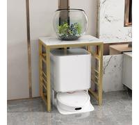 Support de Rangement pour Robot Aspirateur avec Plateau en Ardoise, Meuble Multifonction Moderne, Rangement Robot pour Hôtel et Appartement avec Pieds Réglables pour Chambre(White+gold,40*40*70cm)