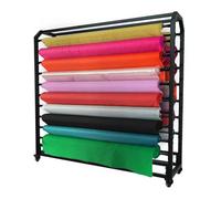 Support de rangement pour rouleaux de tissu avec barre de suspension réglable, grande capacité, en acier robuste et roulettes. Ce support robuste est idéal pour ranger rouleaux de vinyle, de