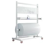 Support de rangement pour rouleaux de tissu avec cutter réglable pour un emballage et une expédition efficaces dans l'entrepôt ou l'atelier