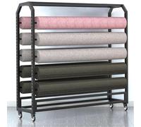 Support de rangement pour rouleaux de tissu, grande capacité, en acier robuste avec roulettes, avec barre de suspension réglable. Idéal pour rouleaux de vinyle/cuir/film pour vitres/papier p