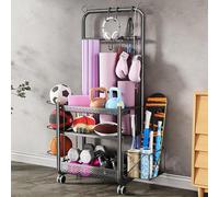 Support de rangement pour salle de sport à domicile avec roulettes pour une mobilité facile et une organisation de l'espace des haltères, kettlebells et tapis de yoga