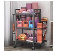 Support de rangement pour salle de sport, support de poids à 3 couches avec crochets, support d'haltères multifonction pour salle de sport à domicile, support de tapis de yoga et panier à rouleaux en