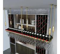 Support De Rangement pour Verres à Vin, Casier à Vin Suspendu, Support à Bouteilles en Fer, Gain De Place, Hauteur Réglable, Fixation par Vis, Gold, 120CMX30CM